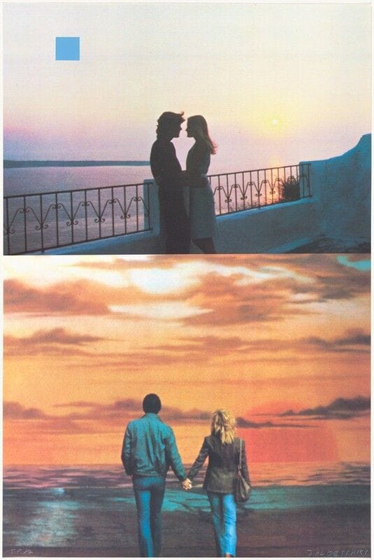Two Sunsets (One with Square Blue Moon) by John Baldessari