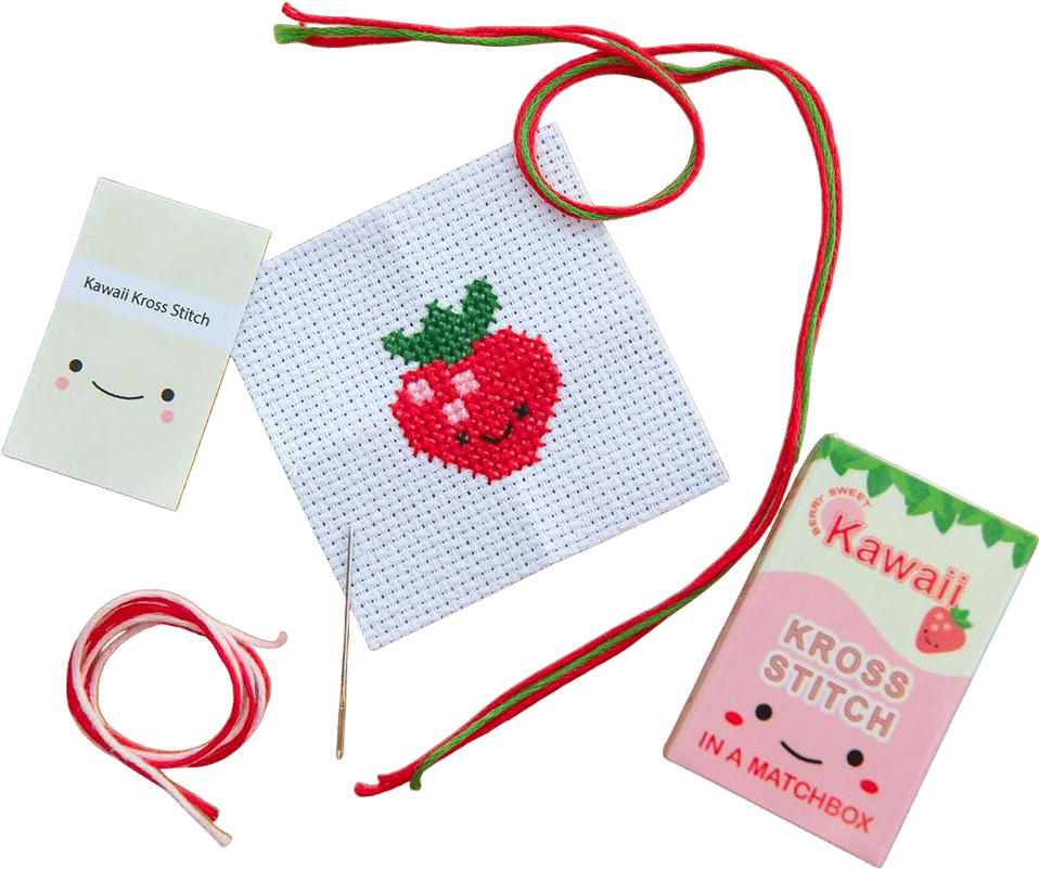 Mini Matchbox Cross Stitch Kit - Kawaii Strawberry
