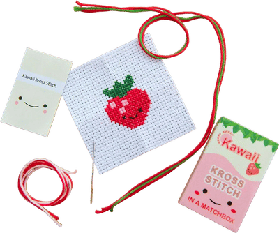 Mini Matchbox Cross Stitch Kit - Kawaii Strawberry