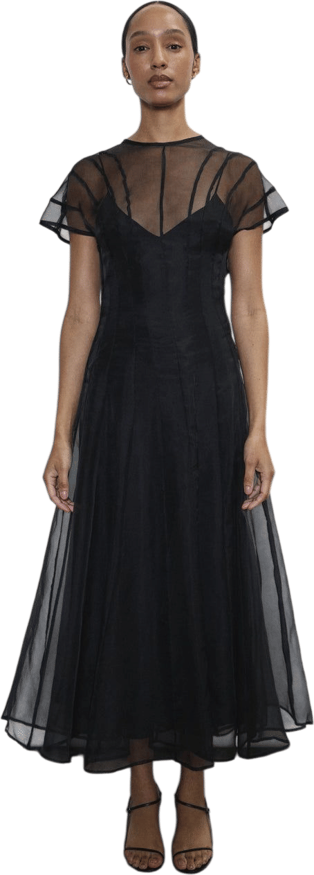 Anemoia Midi Black Silk Organza Occasion Dress