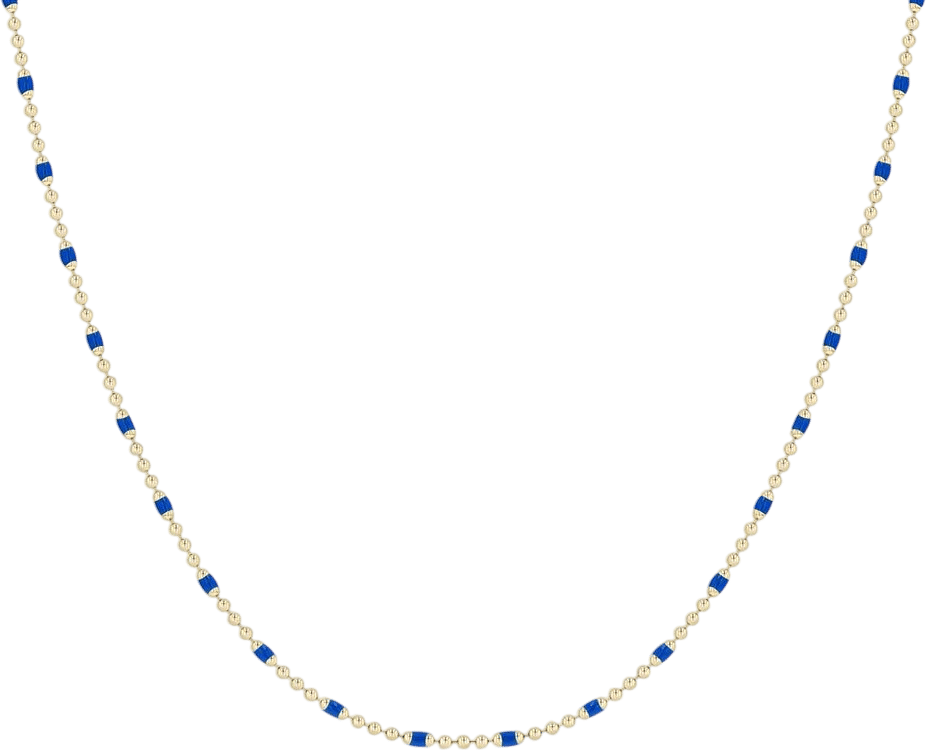 14k Gold & Lapis Blue Enamel Tube Bar Chain Necklace