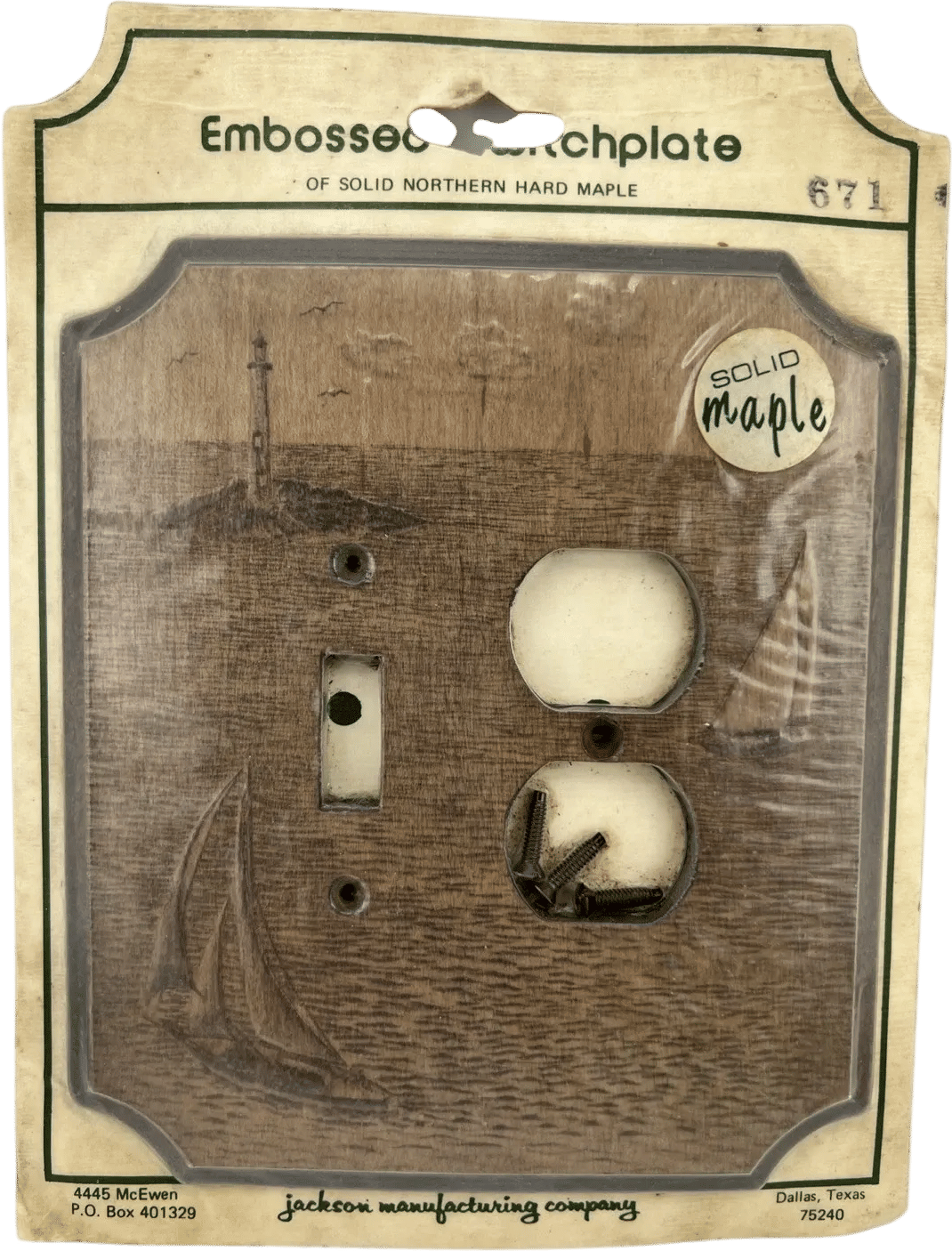 Vintage Embossed Maple Lighthouse and Sailboat Switchplate