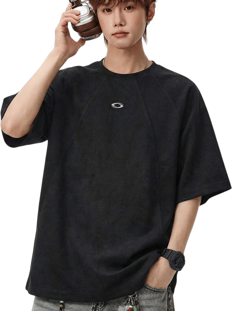 Faux Suede Embroidered T-Shirt