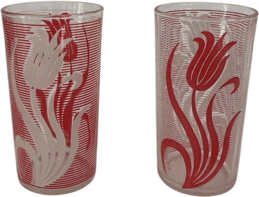Set of 2 Vintage Hazel Atlas Textured Red and White Tulip Glasses, 8 Oz. - Etsy