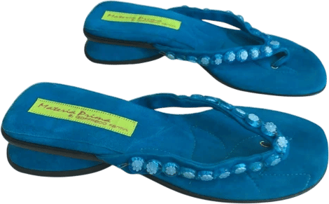Materia Prima Turquoise Suede Sandals w/Glass Flower Beads 37