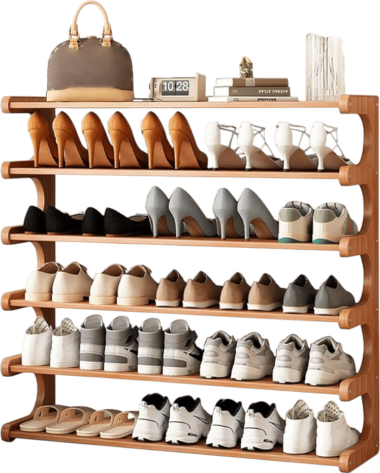 Bamboo Shoe Rack 6-Tier Shoe Storage Organizer Entryway Shoe Shelf Open Desk Shelves Desk Top Organizer Shelf Multifunction Storage Rack Display Shelf Bookshelf for Home(Size:50CM)