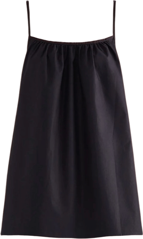 Cotton Poplin A-Line Mini Dress Black