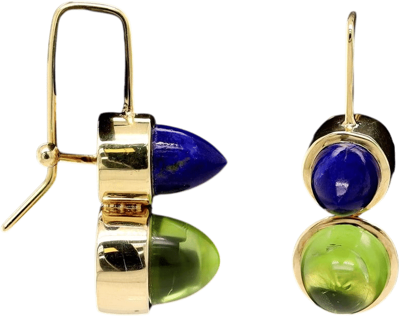 14K Yellow Gold Lapis and Peridot Earrings