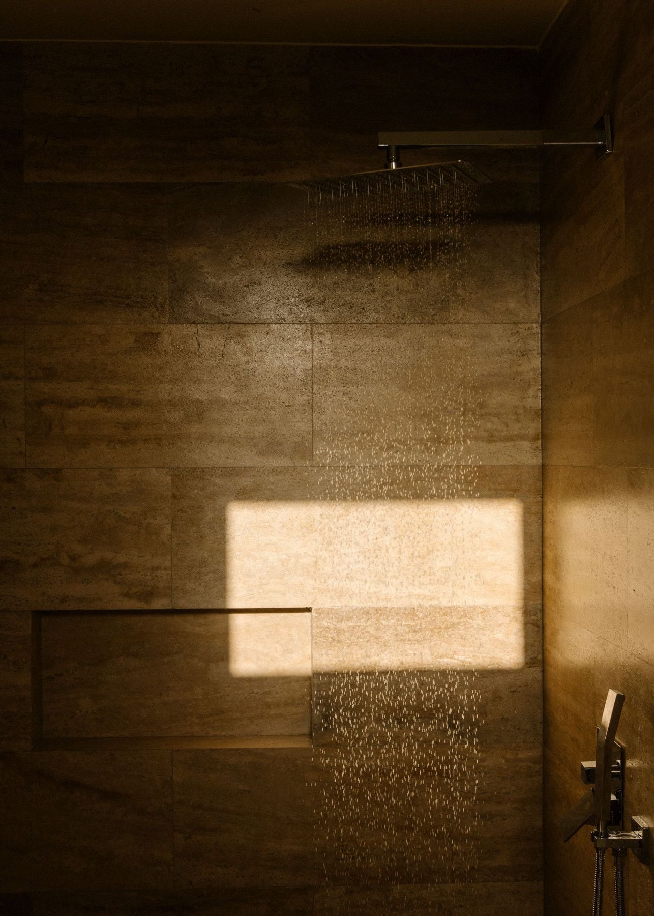 A nighttime shower in the dark