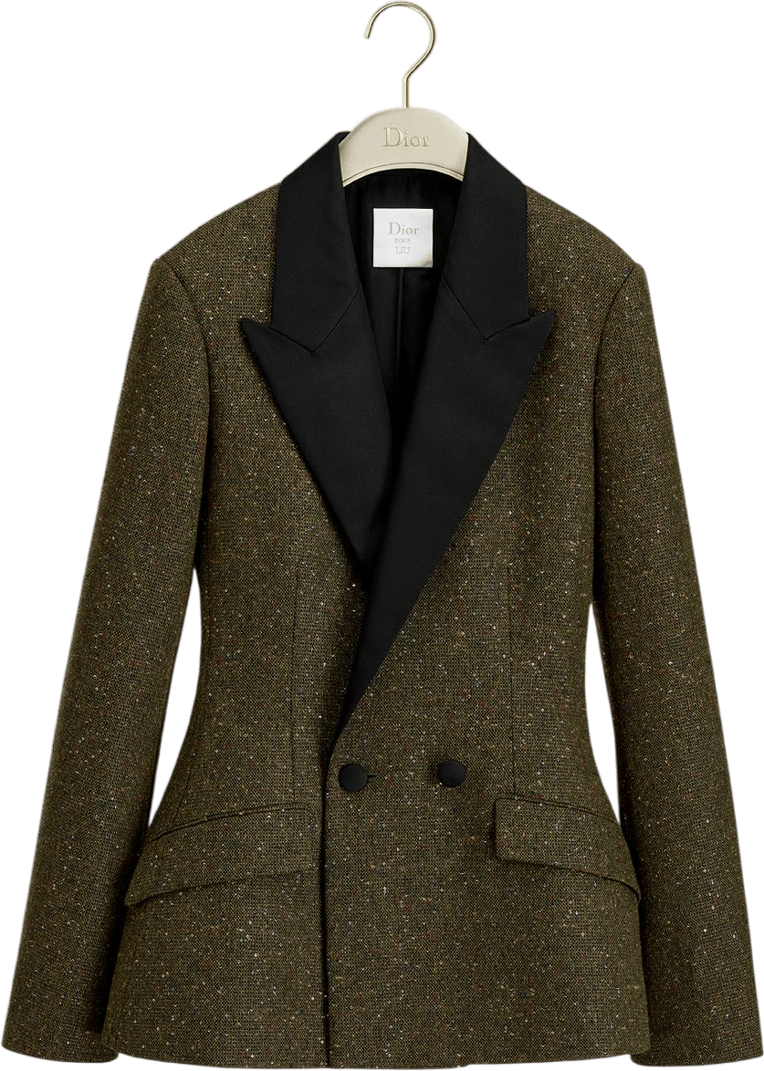 Dior Fitted Jacket Khaki Silk-Virgin-Wool-Blend Tweed with Multicolor Sequins