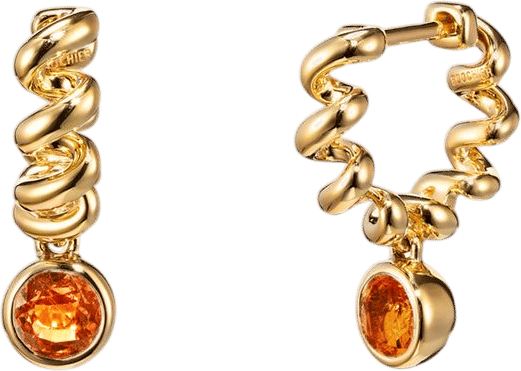 Yellow Gold Orange Sapphire Slinkee Drops Earrings
