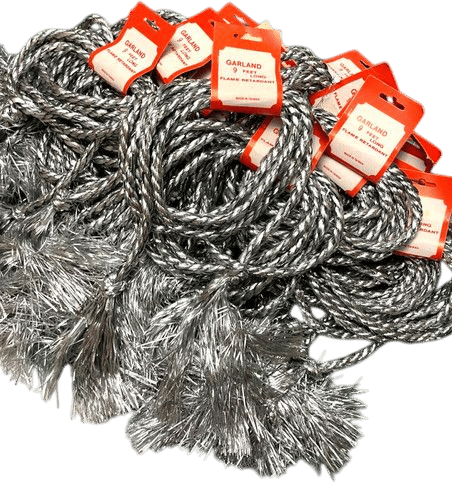 Vintage Christmas Silver Tinsel Garland with Tassels