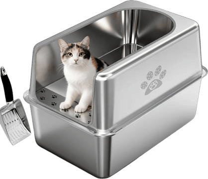 Ptlom Stainless Steel High Sided Cat Litter Box