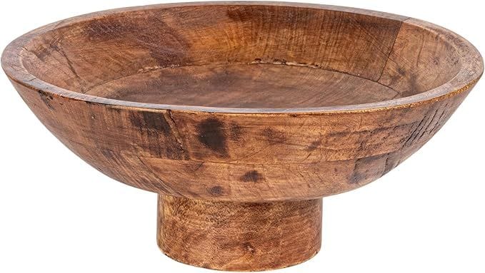 Bloomingville Mango Wood Footed Bowl, Walnut Finish 