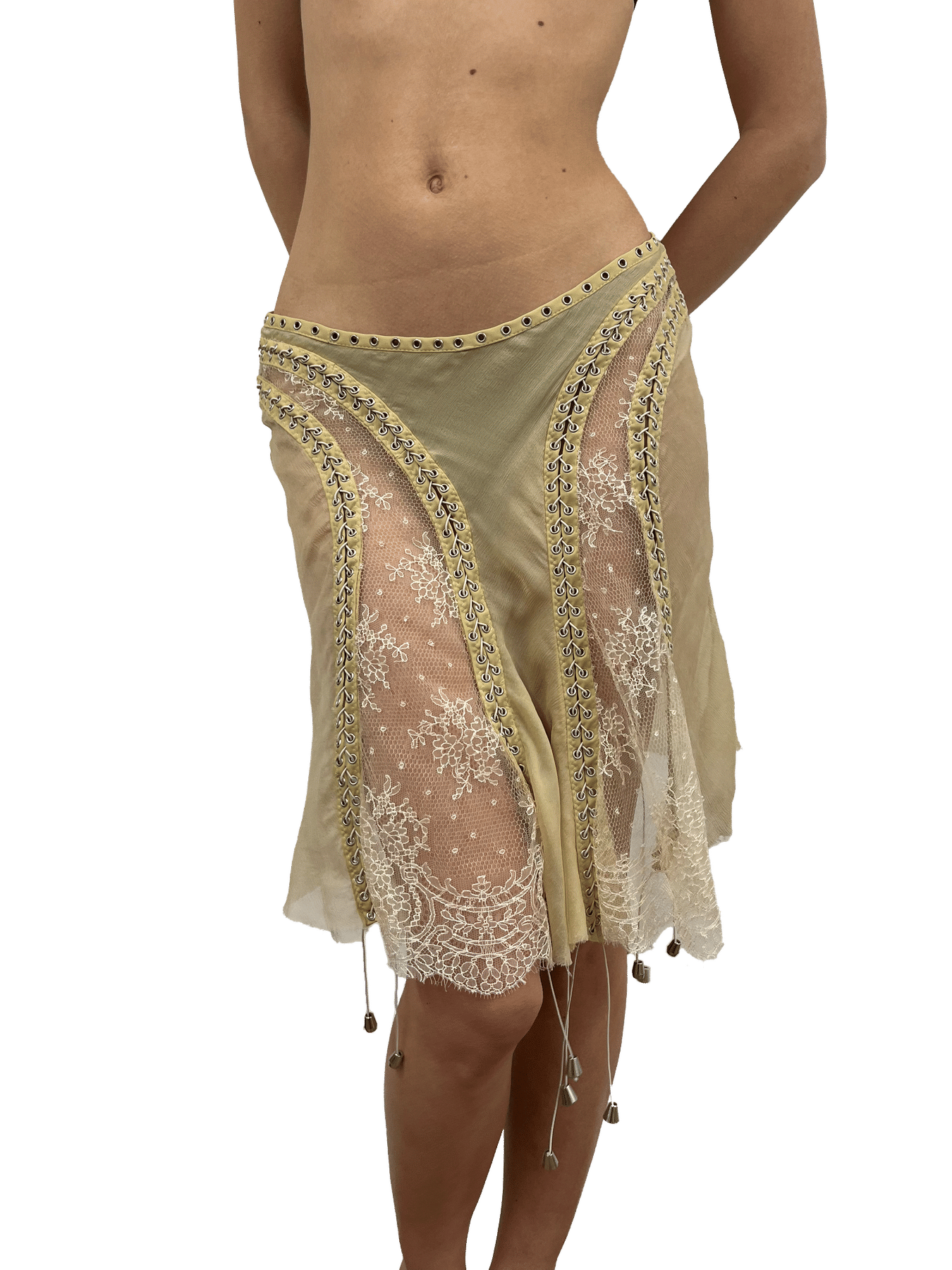 Gui Rosa Paseillo Skirt in Camel Chiffon and Chantilly Lace