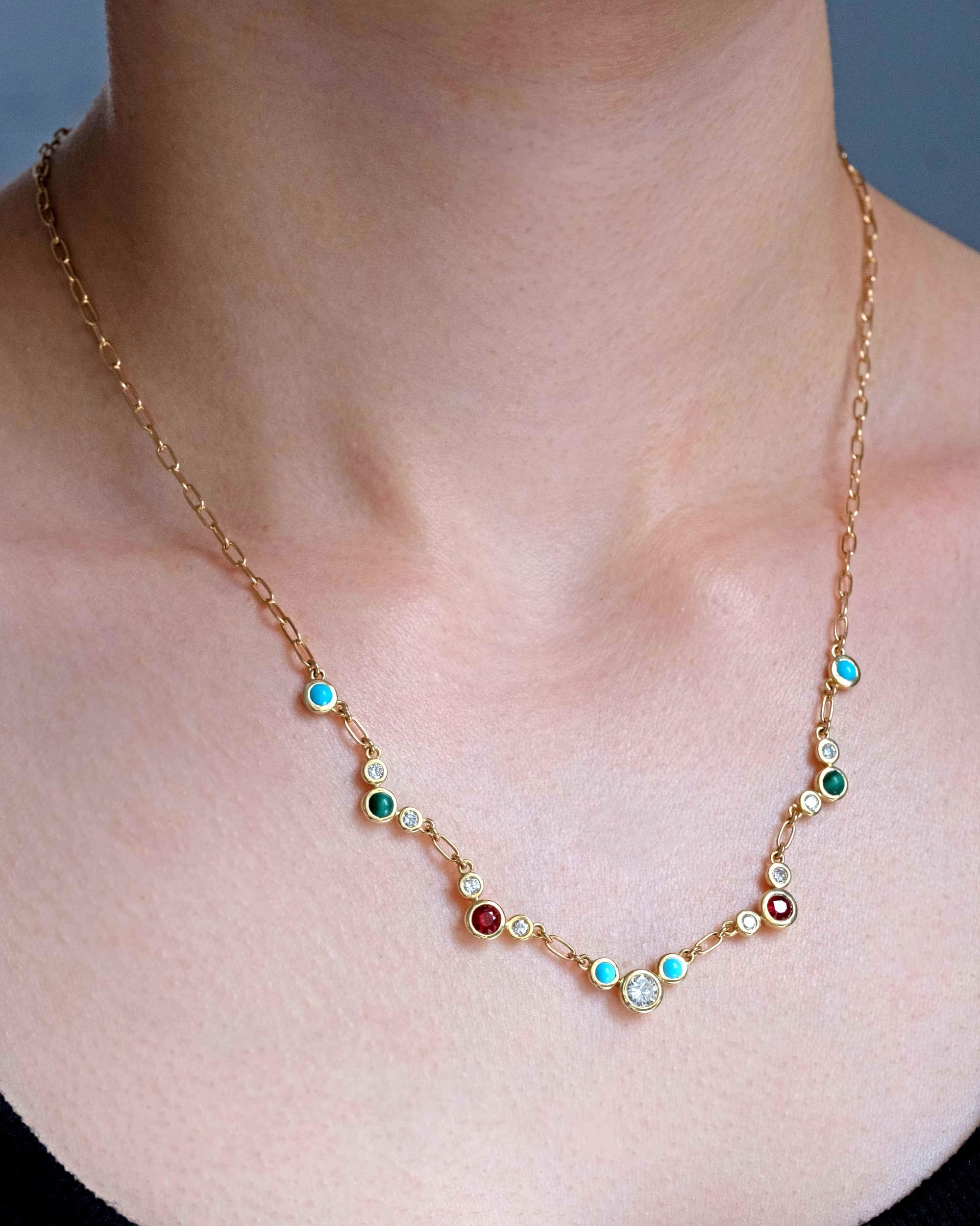 Ruby, Turquoise, Emerald, and Malachite Necklace