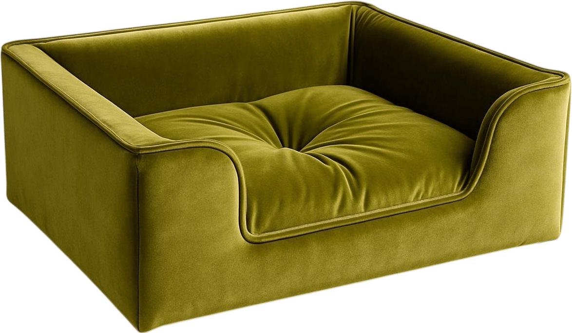 Handcrafted Olive Velvet Pet Bed