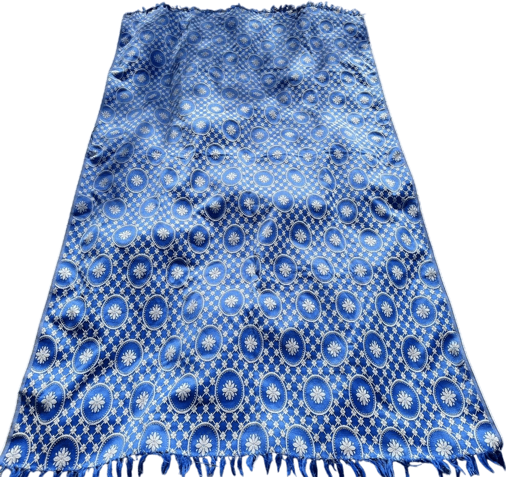 Vintage Mid-century Reversible Electric Royal Blue & White Damask Bedspread