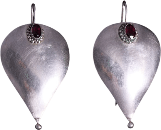 Sculptural Silver Drop Earrings with Garnet | Khata Space