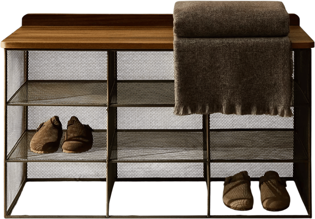 Metal and Wood Shoe Bench