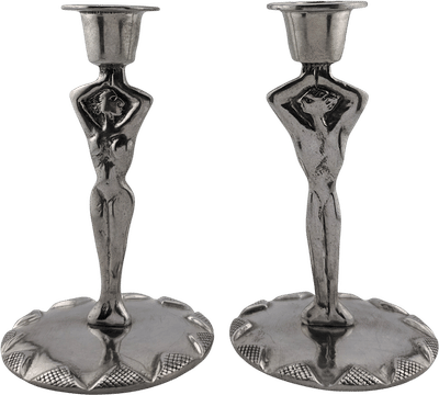 Pewter Naked Human Figurine Candlestick Holders