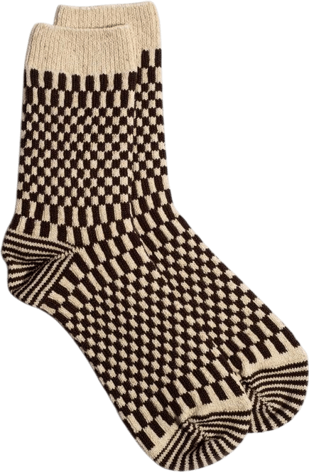 Checkerboard Pattern Sock in Brown