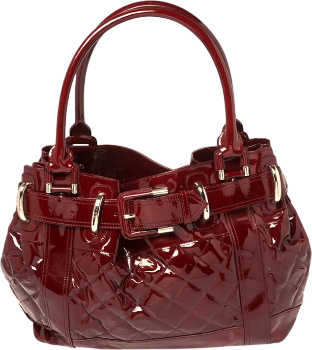 Burberry Burgundy Patent Leather Quilted Beaton Bag