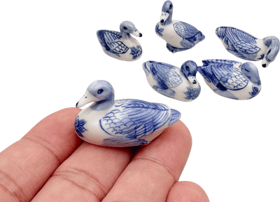 Mini Blue & White Porcelain Duck Figurines