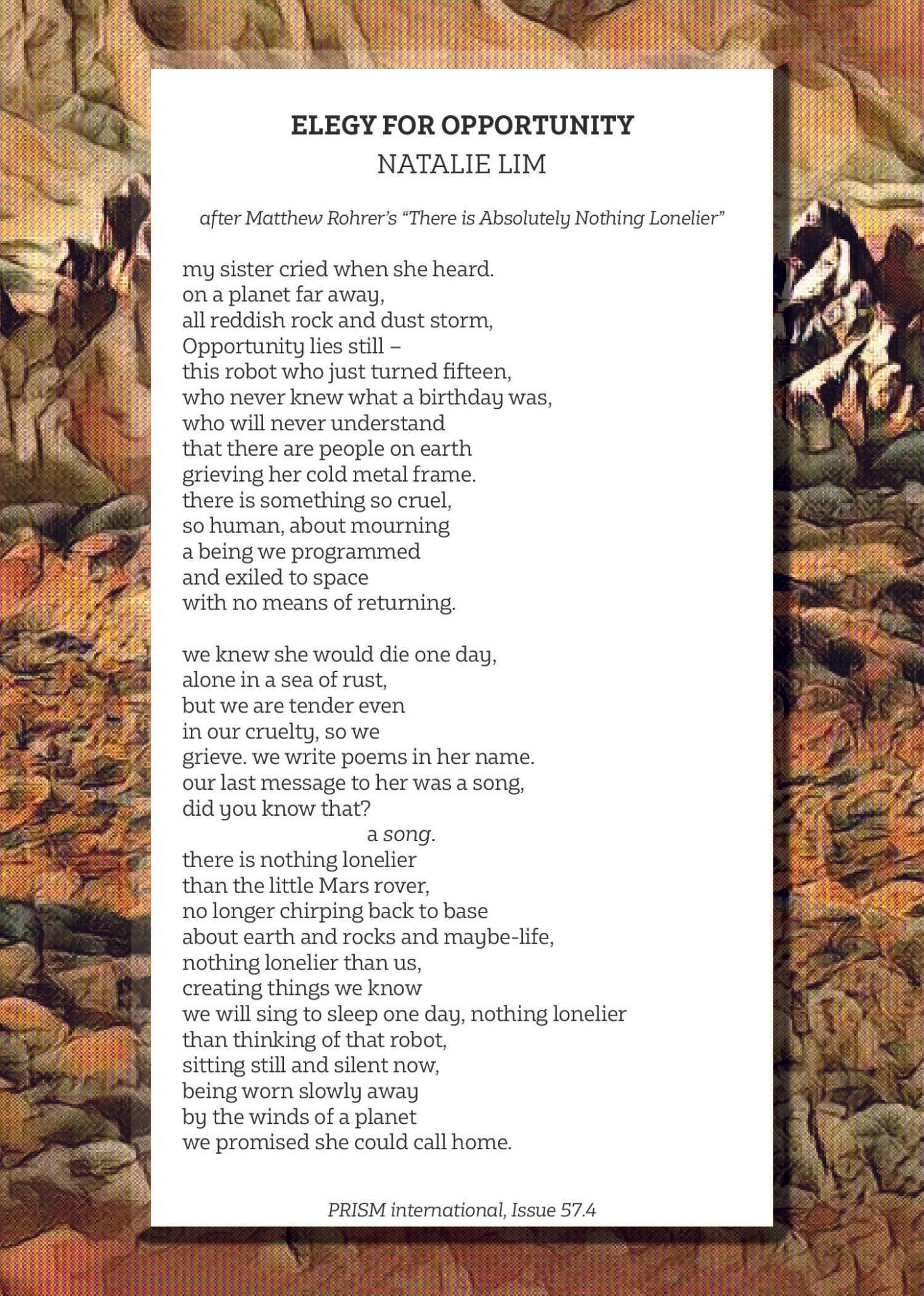 Elegy for Opportunity (Natalie Lim)