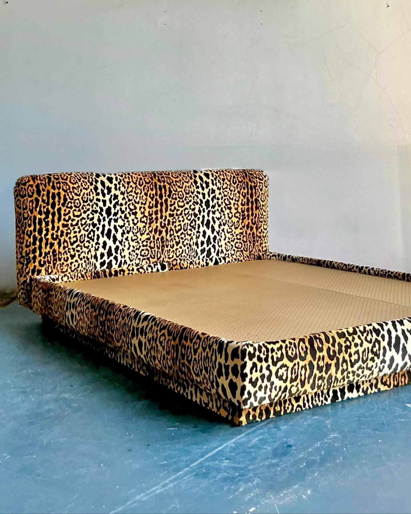 Vintage Boho Leopard Velvet Queen Platform Bed