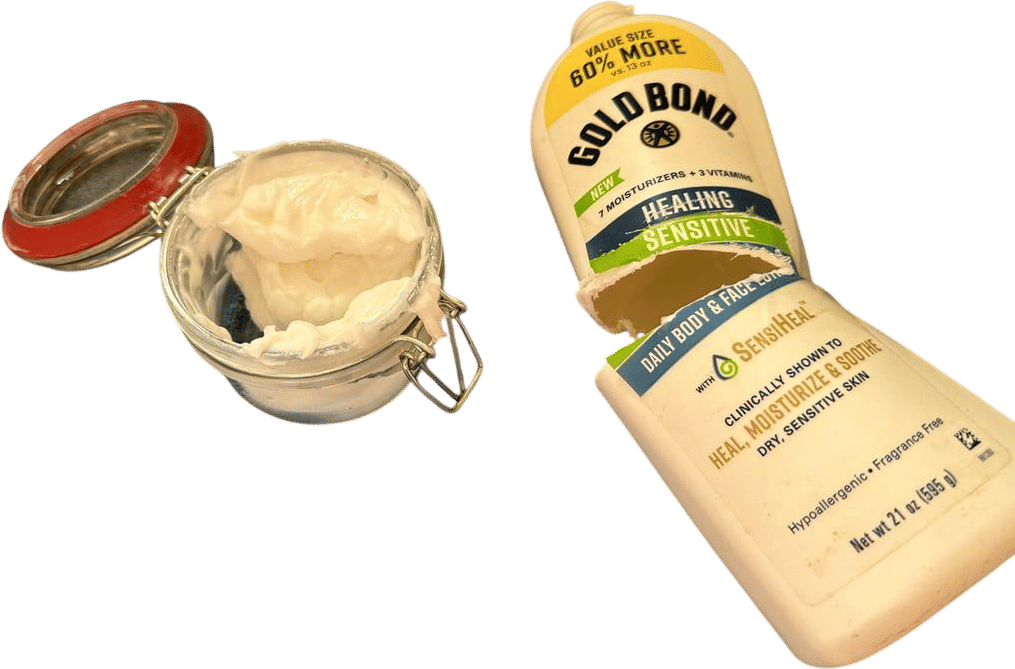 Cutting open the plastic bottle of lotion so that you can truly use every last drop