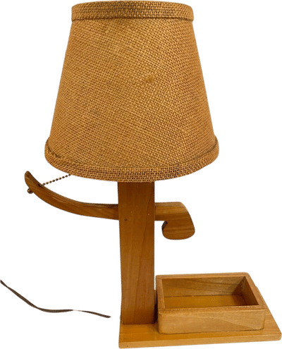 Vintage Wood Table Lamp with Lever and Tray