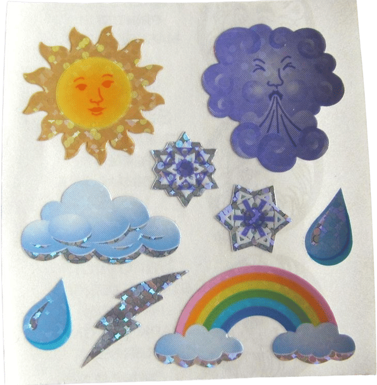 Vintage Sandylion Rainbow Cloud Sun Storm Glitter Stickers