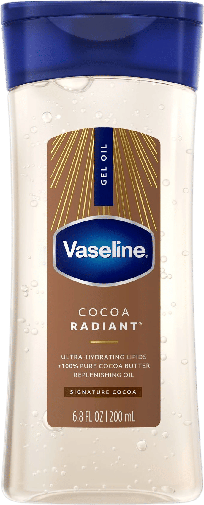 Vaseline Intensive Care Cocoa Radiant for Glowing Skin Body Gel Oil Made with Pure Cocoa Butter + Replenishing Oils 6.8 fl oz
