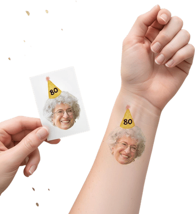 Custom Face Temporary Tattoo with Party Hat