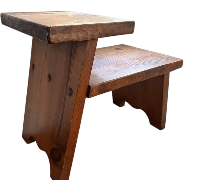 Antique Mid-Century Modern Solid Wood Two-Tier Step End Table
