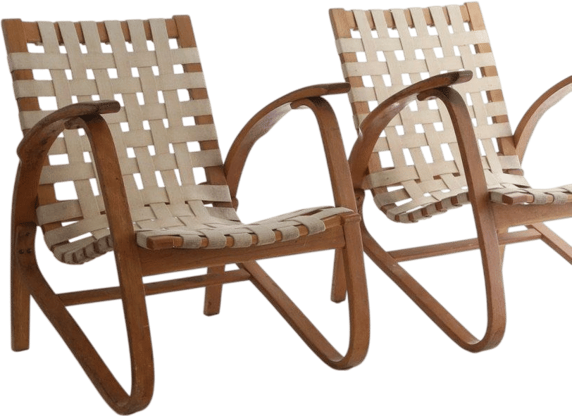 Pair of Woven Canvas Lounge Chairs
