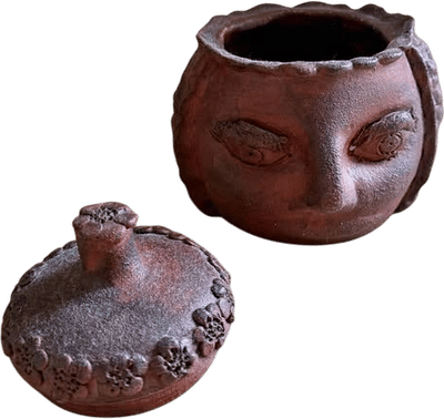 Vintage Red Clay Ceramic Face Box