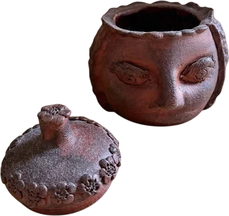 Vintage Red Clay Ceramic Face Box