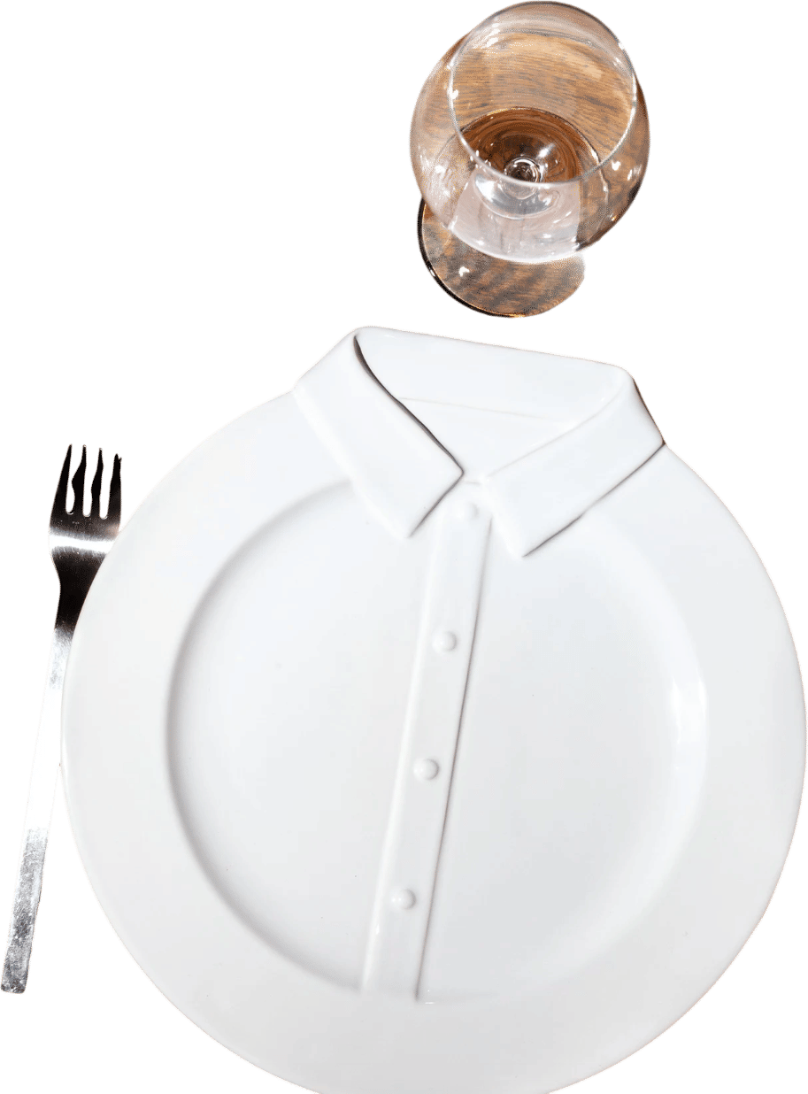 Looking for clever tablescaping? Put a shirt on it! I love the wink, the smile, the trick.