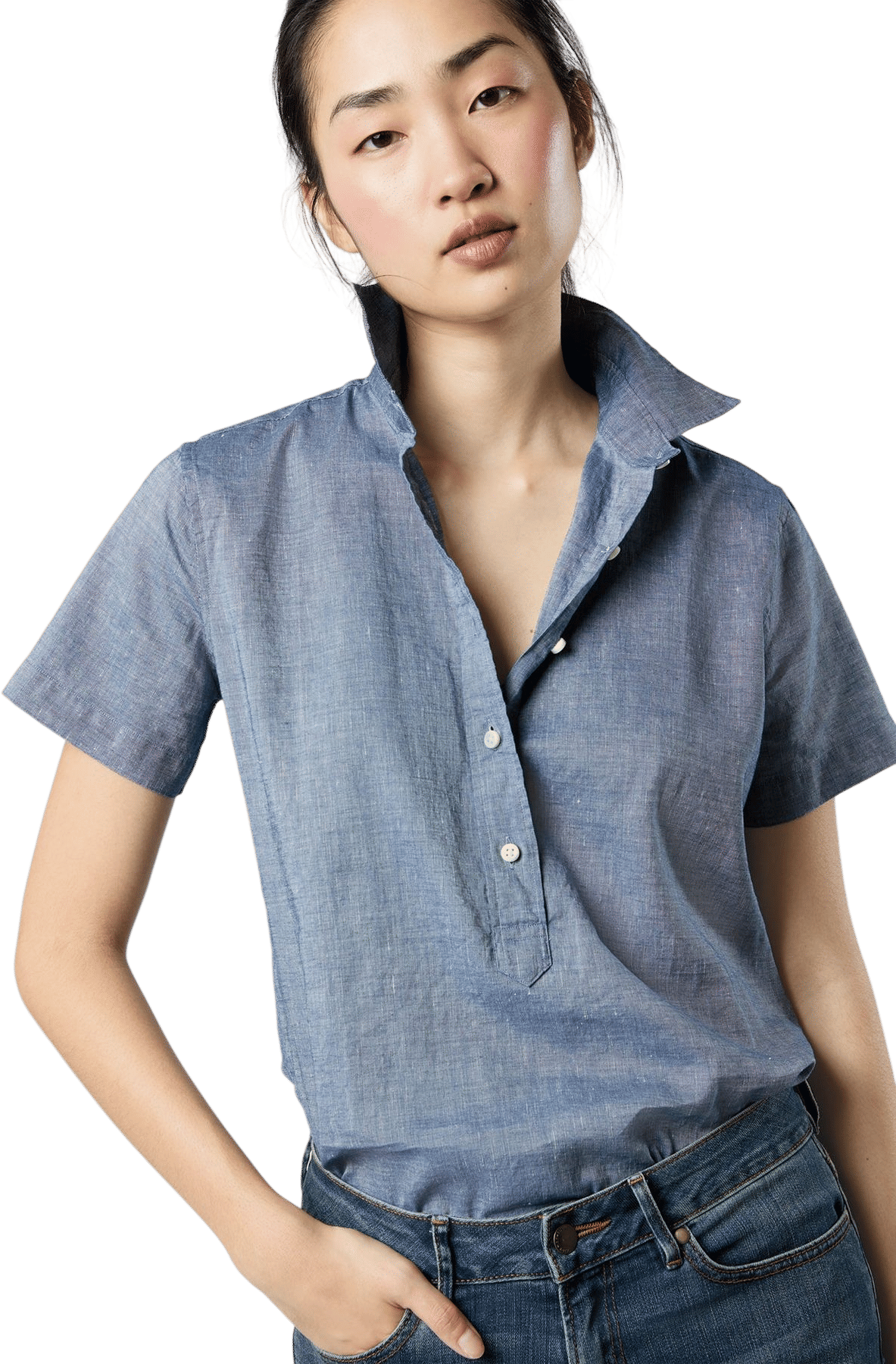 Ann Mashburn Scout Shirt Indigo Cotolino Chambray