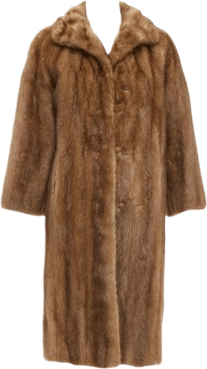 CHOMBERT brown genuine fur patched longline collared long sleeve coat