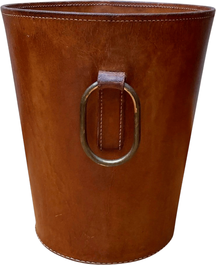 1950s Leather Wastebasket