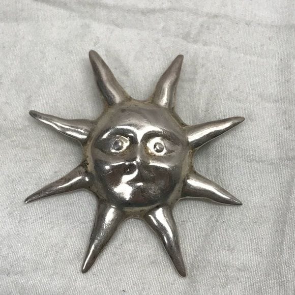 Vintage Mexico Sterling Silver 925 Sun Face Brooch