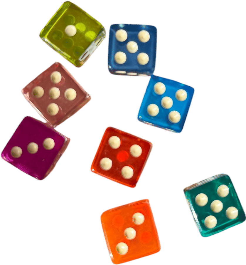 Lot of Colored Dice, 16mm, Rainbow Transparent Dice