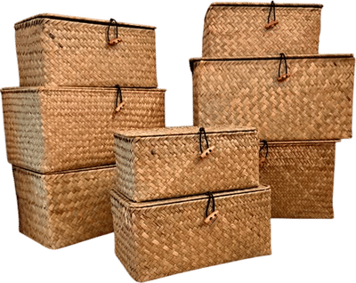 Woven Seagrass Storage Baskets with Lids