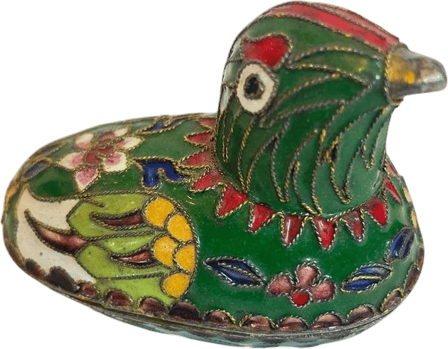 Vintage Cloisonne Enamel Bird Trinket Box Green Floral - Etsy