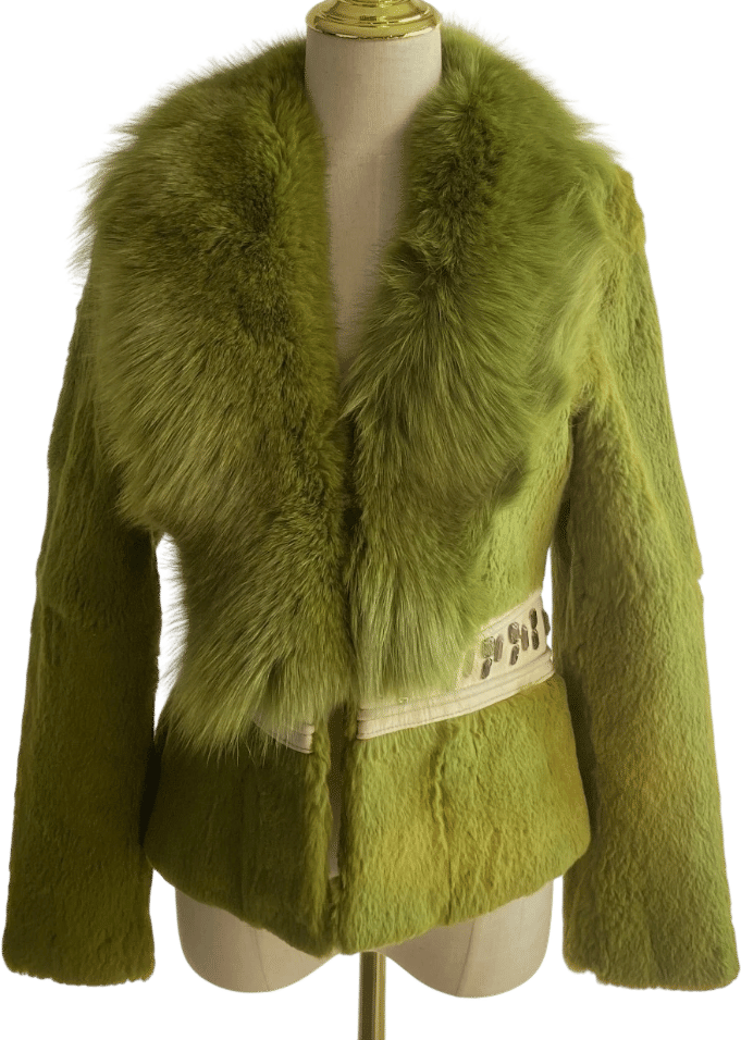 Vintage Green Fox & Rabbit Fur Jacket M
