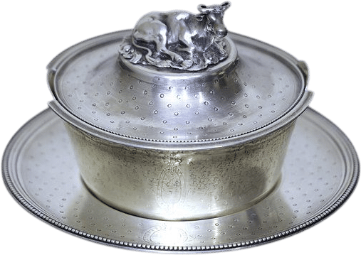 Sterling Silver Butter Dish with Cow Finial