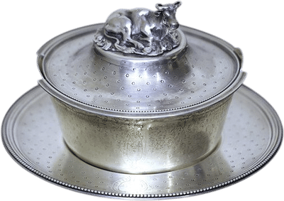 Sterling Silver Butter Dish with Cow Finial